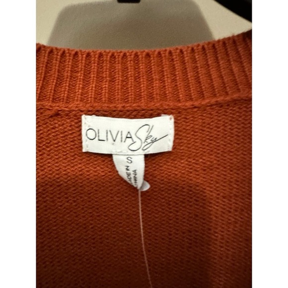 New Olivia Sky Women's Burnt Orange and Navy V Neck Cardigan with Pockets Size s - Picture 4 of 8